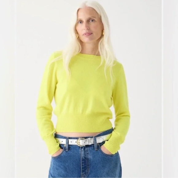 J.Crew Cropped Cashmere Crewneck Sweater Lemon Sorbet Citron Size Small - Picture 15 of 15